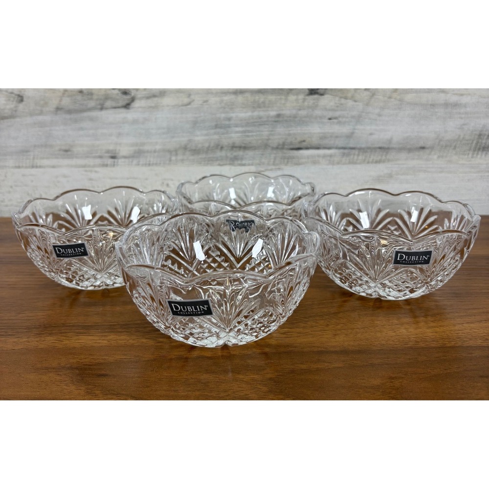 Godinger Dublin Crystal Collection Scalloped‎ Edges Lot of 4 Mint Condition
